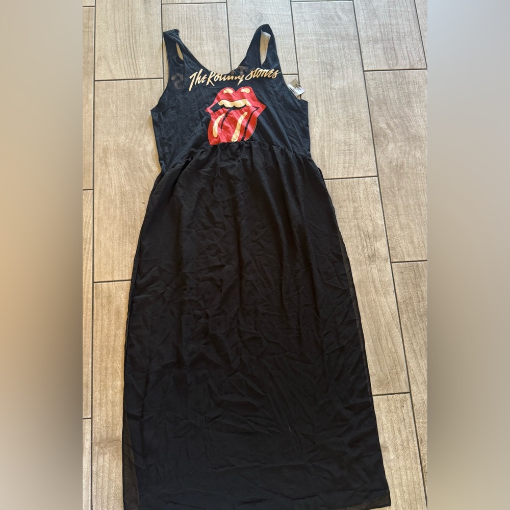 The rolling stones band graphic maxi dress forever 21 sheer chiffon women M - Picture 8 of 8
